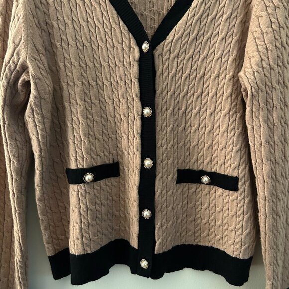 ADRIANNA PAPELL | Like New Brown/Black Cardigan Sweater Pearl Button - Large - Picture 5 of 5